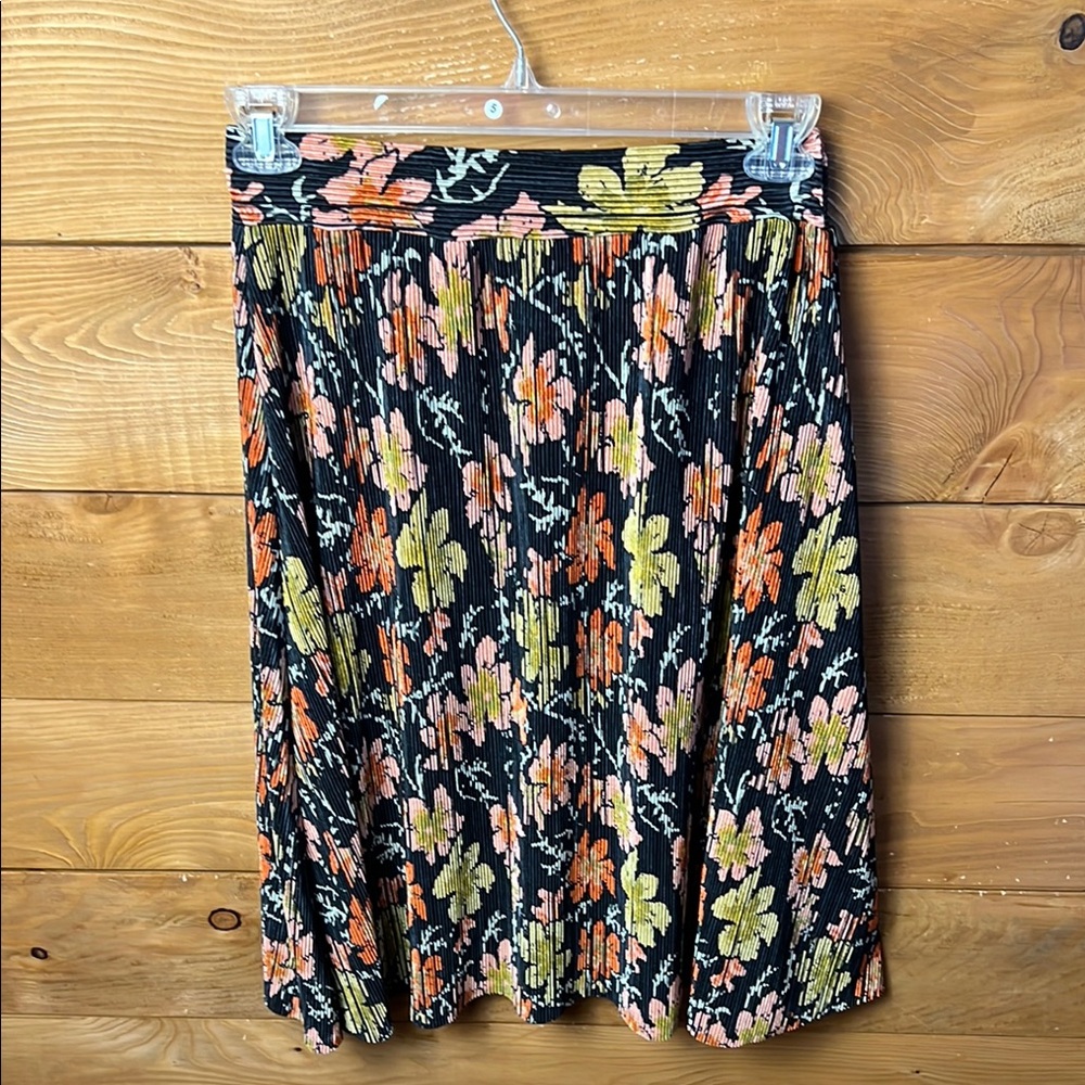 Maxine Nichols Women’s Floral Pleated Skirt Md 28 inch waist‎ Black Orange lined